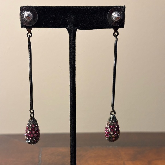 Chico's Long Drop Pink Crystal Teardrop Dangle Earrings - Picture 4 of 5